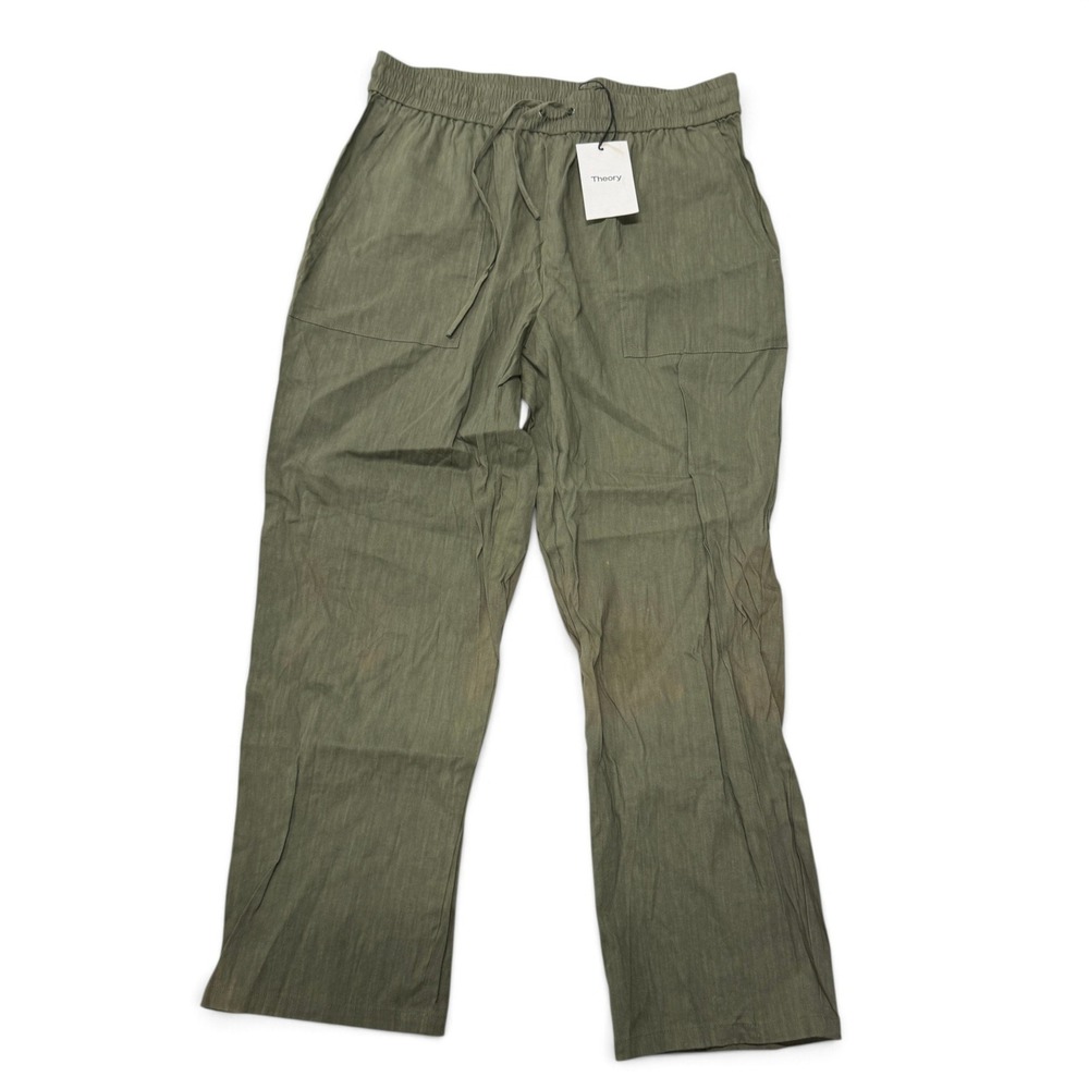 Theory Cortlandt R Caliver Linen Blend Pants Deep Military Green Large J0303218